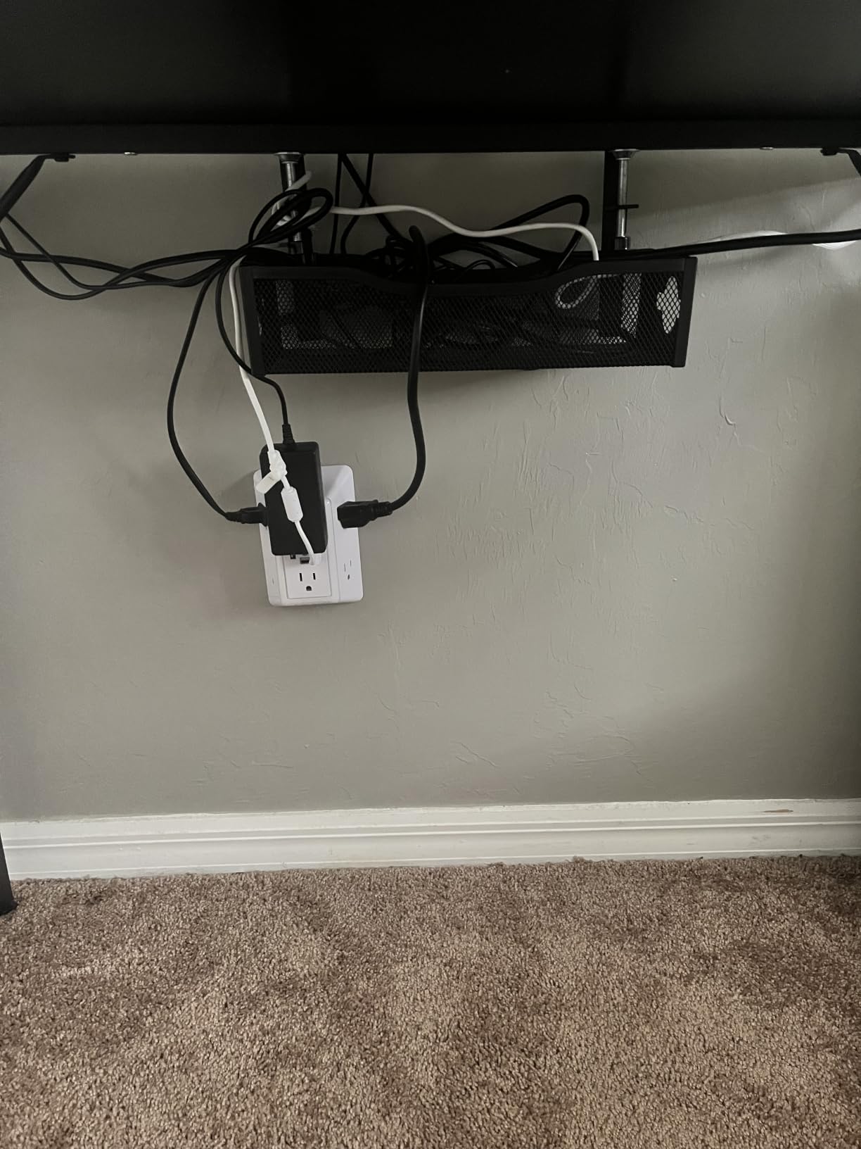 Under Desk Cable Management Tray No Drill, Metal Mesh Cable Management Under Desk with Clamp Mount, 2 Hole Cable Tray with Wire Management and Cord Organizer for Home Office Standing Desk customer photo 2