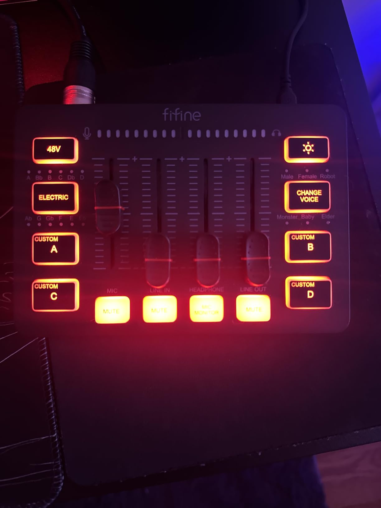 FIFINE Gaming Audio Mixer, Streaming RGB PC Mixer with XLR Microphone Interface, Individual Control, Volume Fader, Mute Button, 48V Phantom Power, for Podcast/Recording/Vocal/Game Voice-AmpliGame SC3 customer photo 2