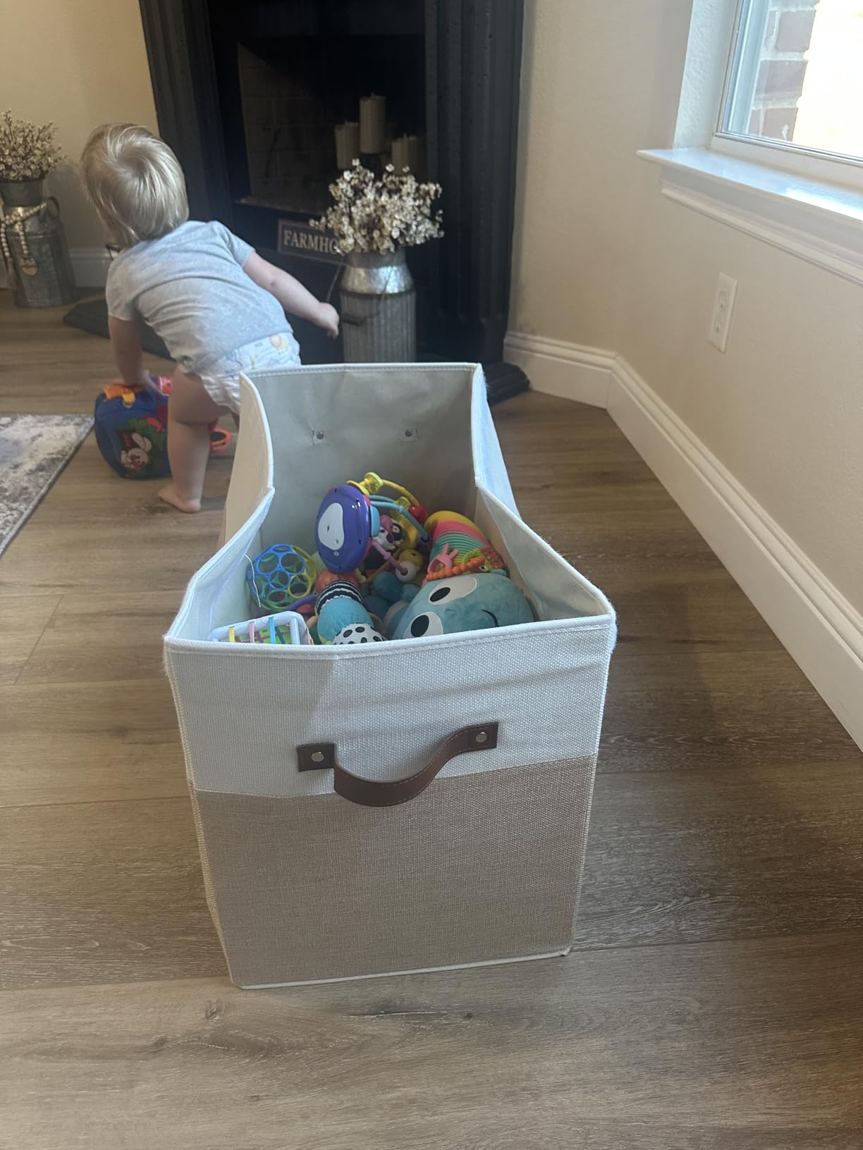 Large Toy Storage Box with Lid, Toy Chest Bin Boxes Basket with Dividers | Sturdy Toy Organizer Bin for Kids, Boys, Girls, Nursery, Living Room, Bedroom, Playroom 25