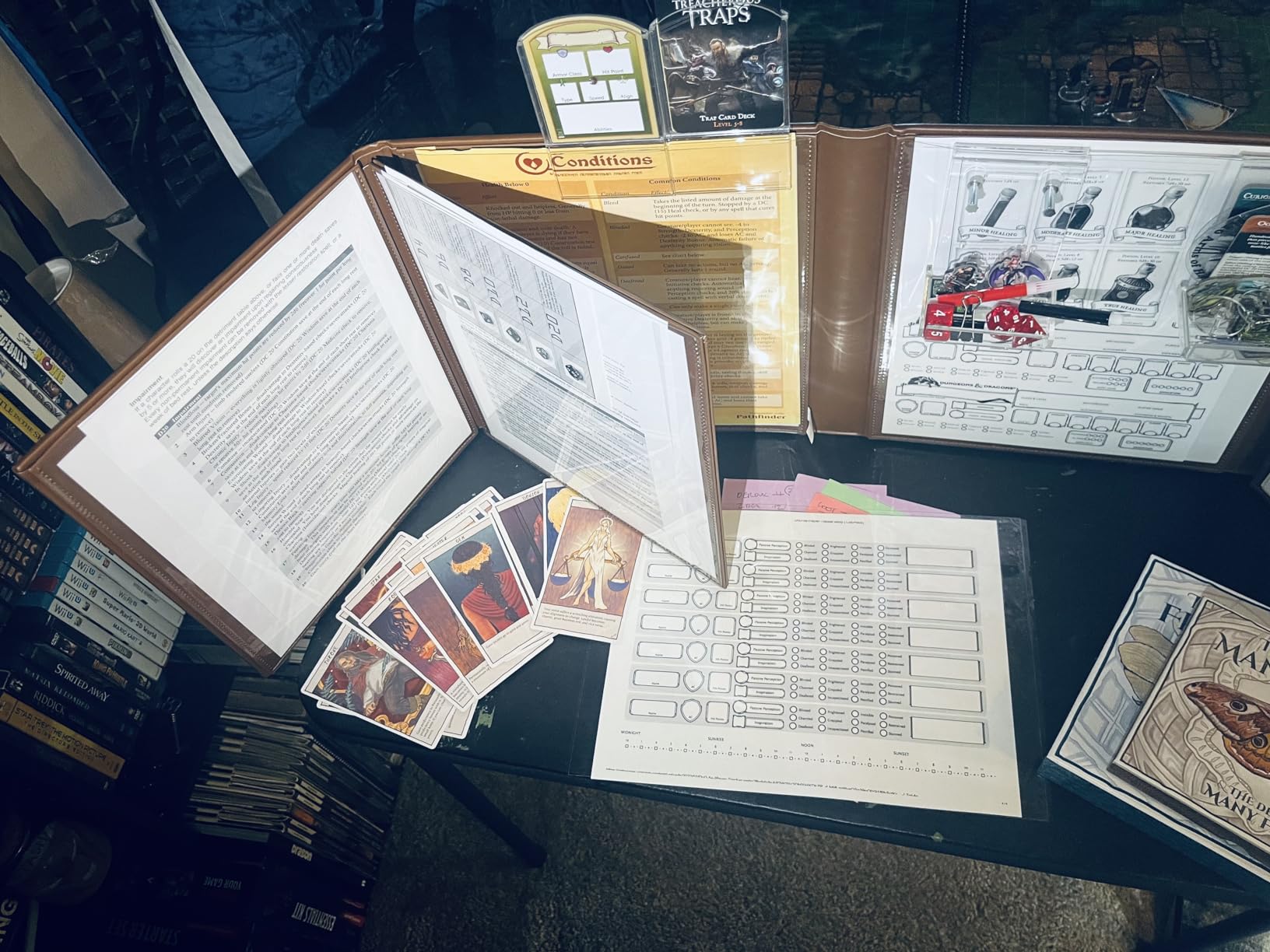 CASEMATIX DM Screen Faux Leather 8-Panel Deluxe GM Screen - Eight Panel Folding Game Master Screen with 2 Swinging Panels and Wet Erase Pockets for TTRPGs, Inserts Not Included, Brown customer photo 2