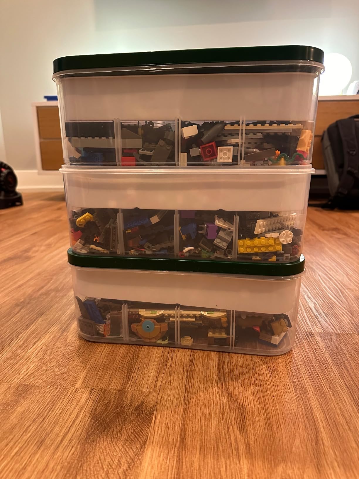 Stackable Toy Storage Organizer Bin for Lego, Building Bricks, Dolls, and Crafts Organization, Build on the Lid, 3 Layer Adjustable Compartments, Includes ABC Stickers and 2 Box Lids customer photo 2