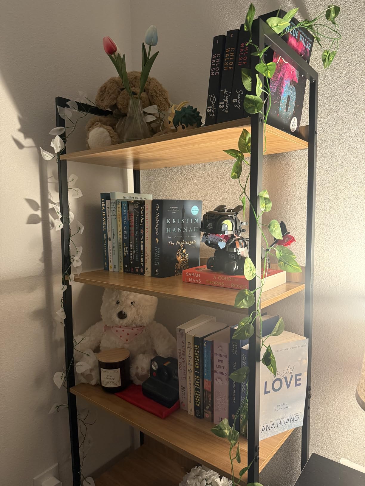 NUMENN Bookshelf, 5 Tier Freestanding Shelving Unit, Vintage | Metal Frame & Wood Shelves, Falling Prevention Baffle, Open Storage Bookcase for Bedroom, Living Room & Home Office customer photo 2