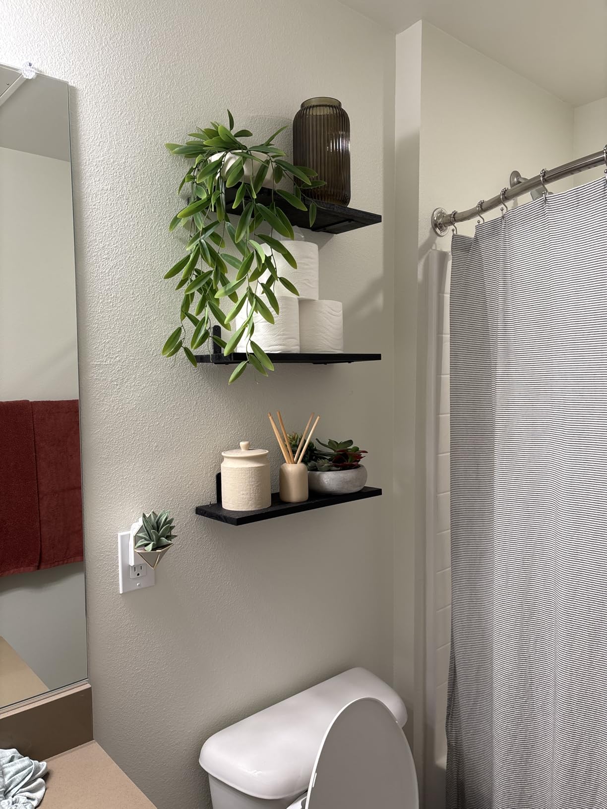 DOLLFIO Floating Shelves, 5 Sets Wall Shelves, Wood Floating Shelves for Bedroom Wall Décor, Wall Mounted Floating Bathroom Shelf for Storage, Floating Book Shelf, Living Room - Rustic Brown customer photo 1
