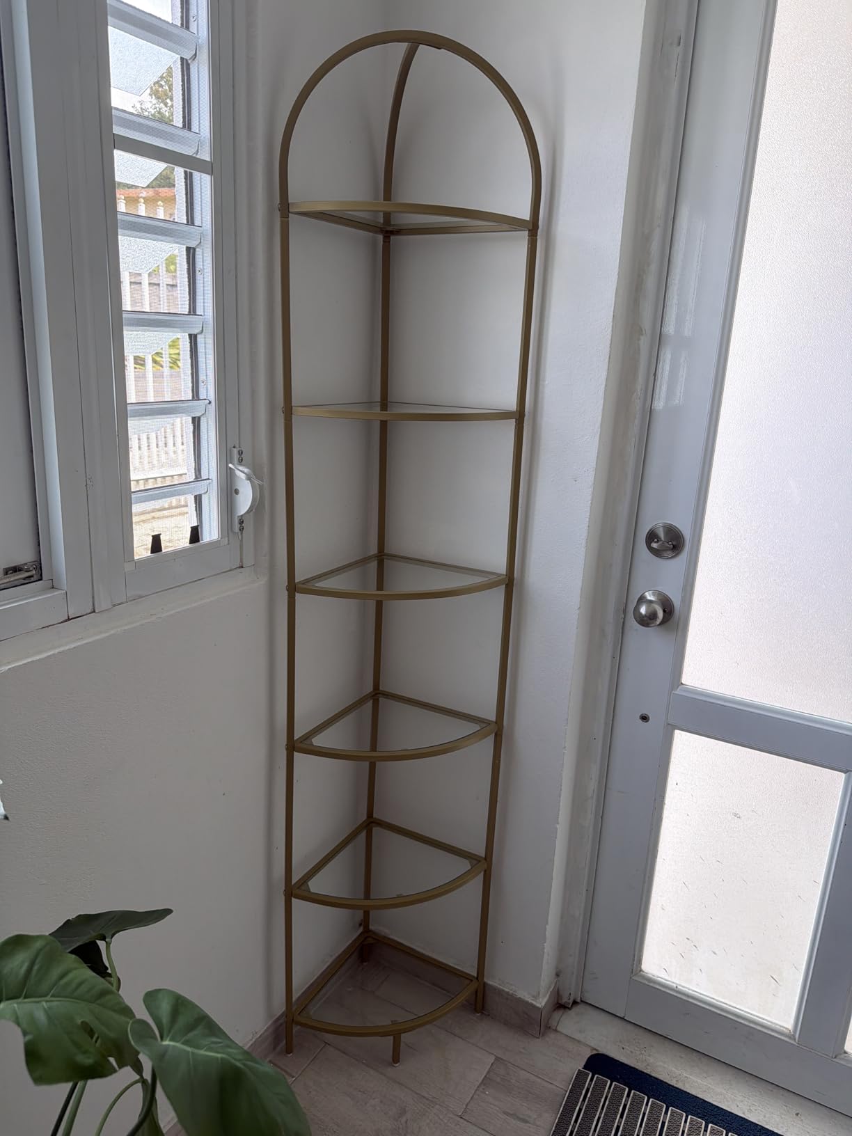 Homhedy 5-Tier Gold Corner Shelf Stand, Metal Corner Bookshelf | Display Shelf, Tempered Glass Shelves, Plant Stand, Storage Rack Shelf for Bedroom, Living Room, Home, Office, Gold customer photo 2