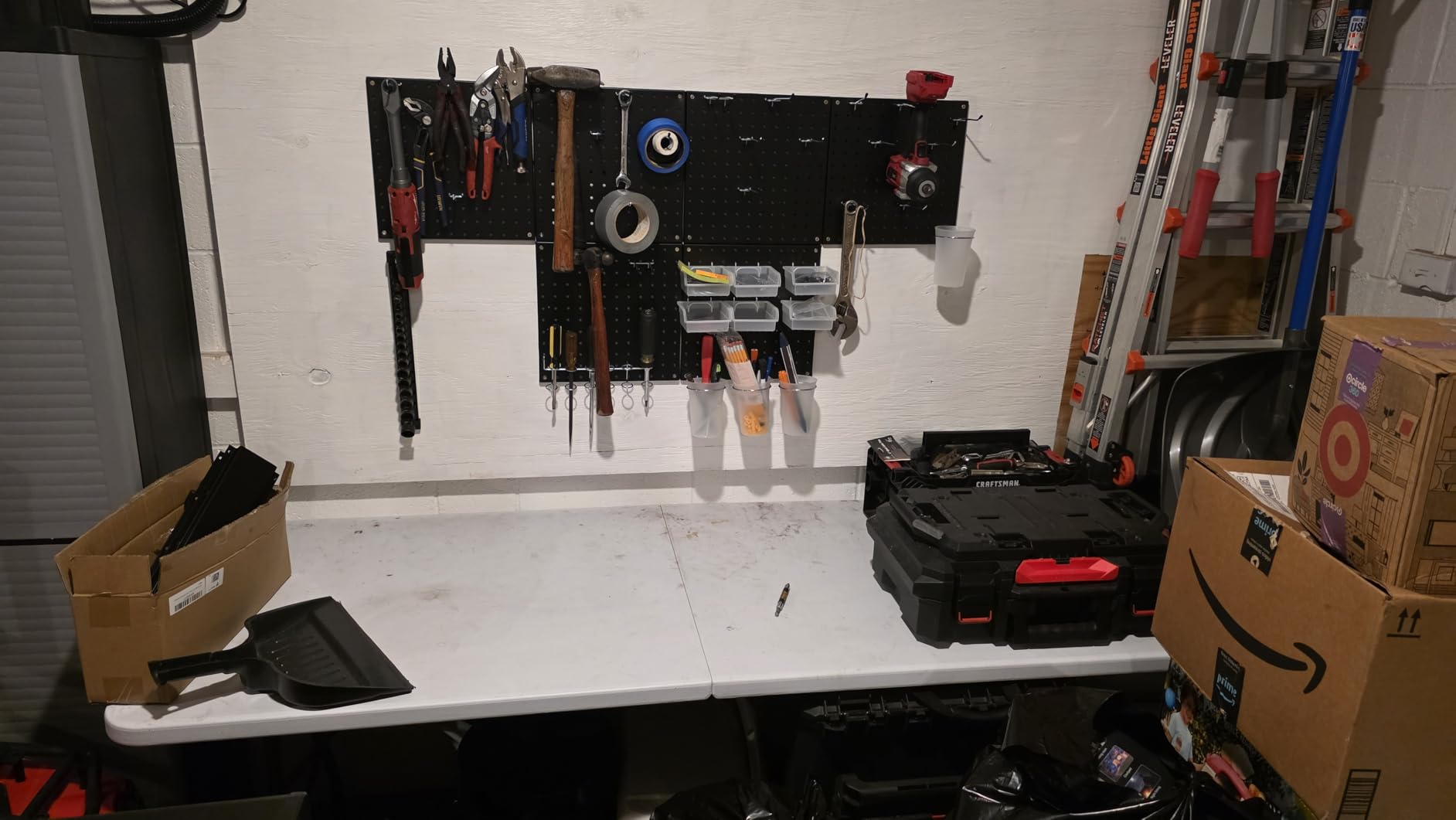FZK Peg Board Wall Organizer Kit. Heavy Duty, 82PCS Metal Pegboard, Black, 36 * 24 customer photo 2