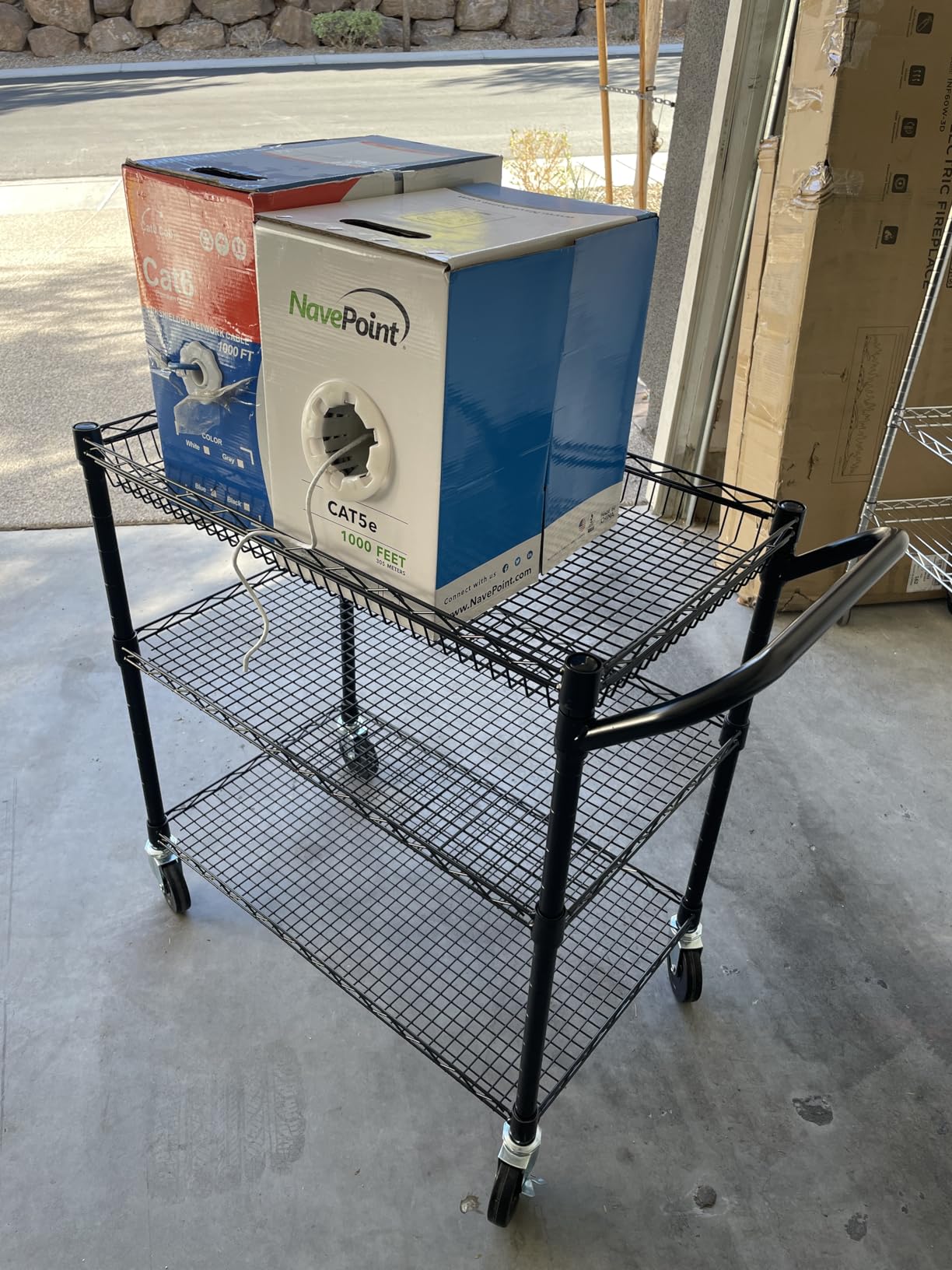 BolDuck Heavy Duty Utility Cart, 990Lbs Capacity 3 Tier Rolling Carts with Wheels, Kitchen Cart on Wheels with Storage, Commercial Grade Metal Serving Carts with Wire Shelving &Handle Bar, Black customer photo 1