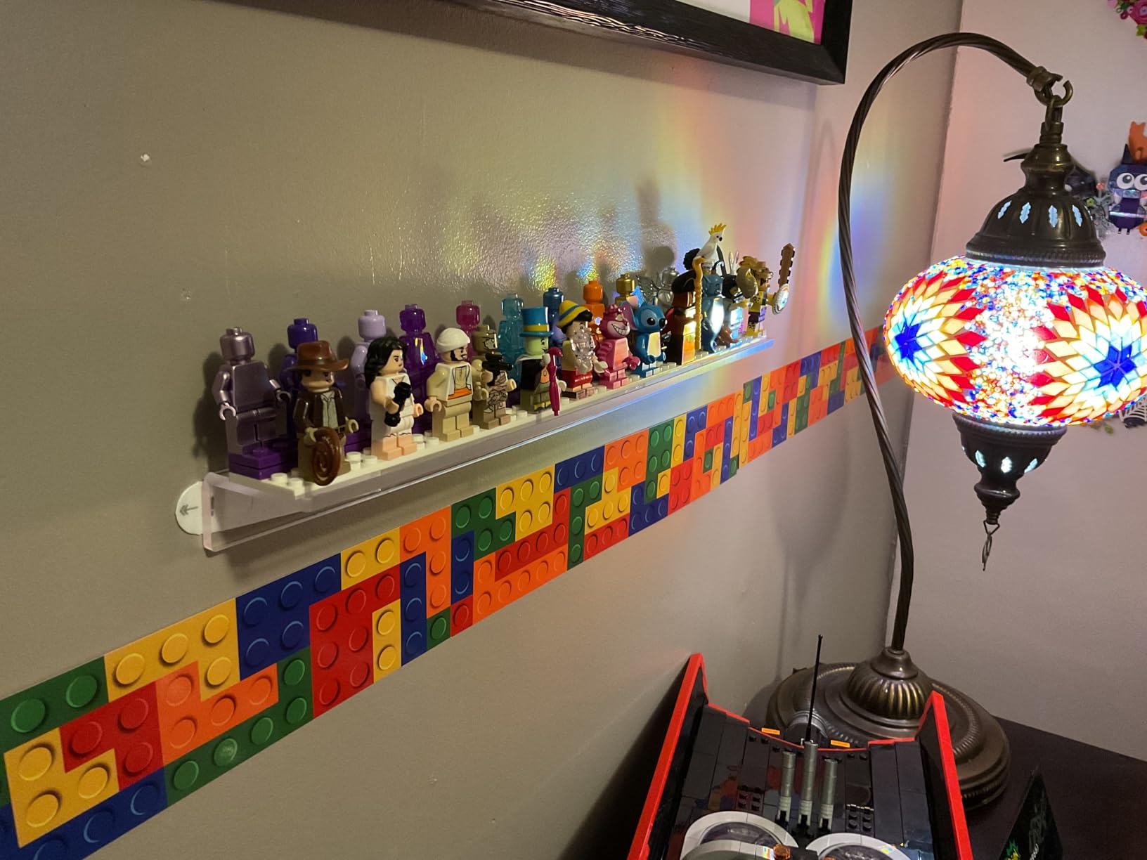 Tapeera 3-Pack Minifigure Display Shelves Compatible with LEGO, Acrylic Floating Shelf with Baseplate Studs, Building Bricks Wall Mount Organizer for Kids Room (Black, Floating Shelves) customer photo 1