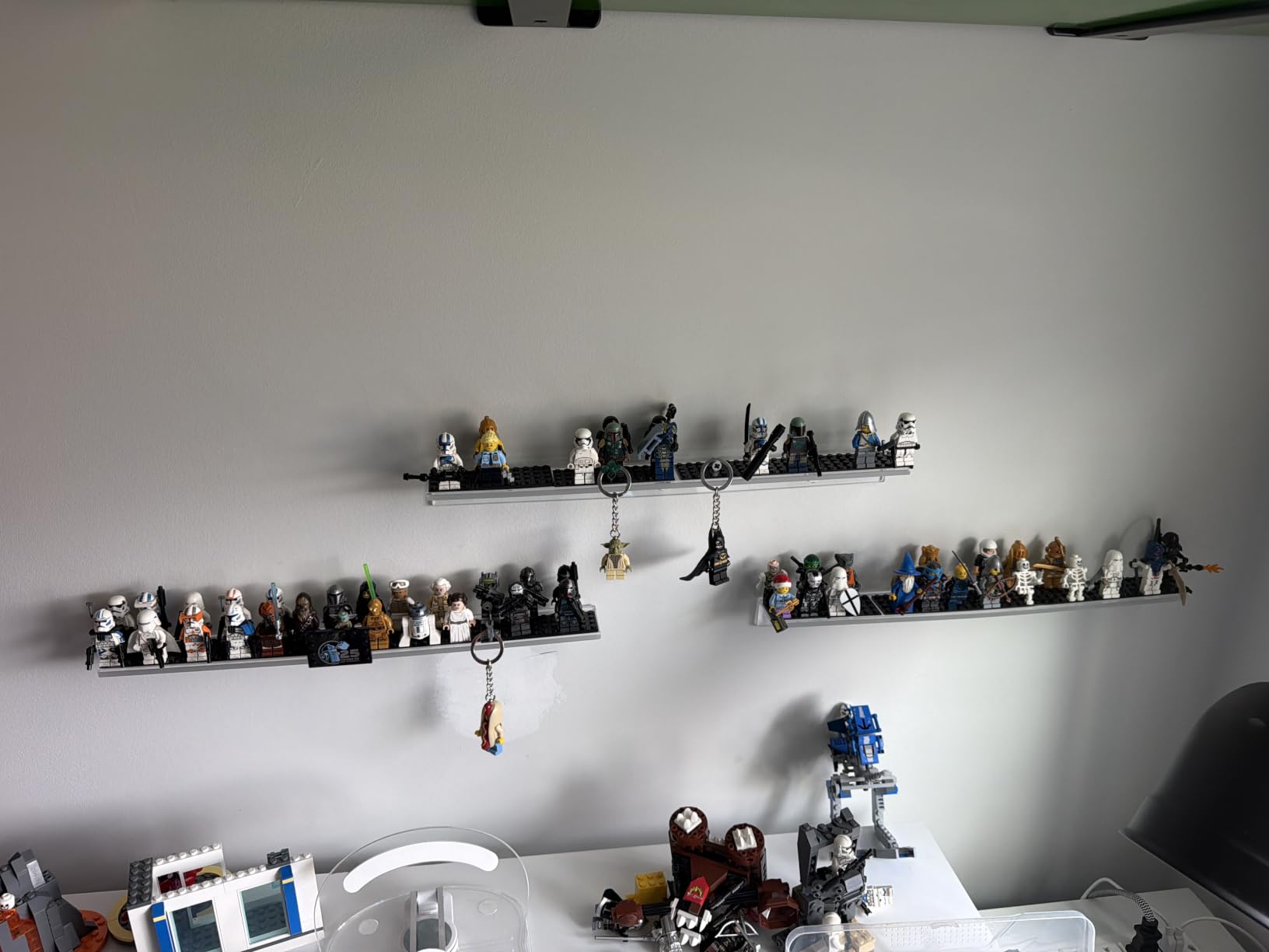 Tapeera 3-Pack Minifigure Display Shelves Compatible with LEGO, Acrylic Floating Shelf with Baseplate Studs, Building Bricks Wall Mount Organizer for Kids Room (White, Floating Shelves) customer photo 1