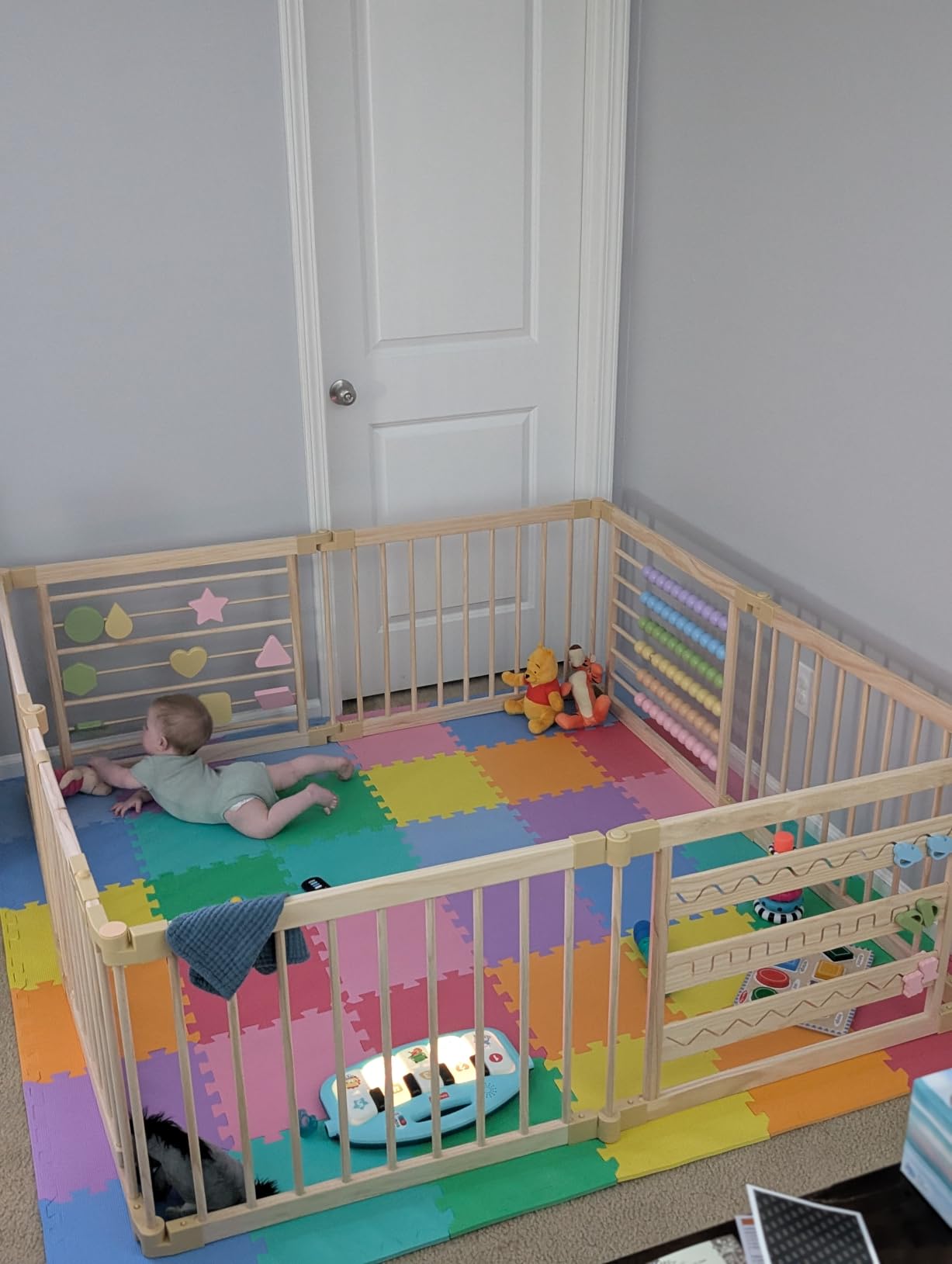 ZETY Natural Wood Baby Playpen, 10 Panel Foldable Play Yard, Door & Toys customer photo 1