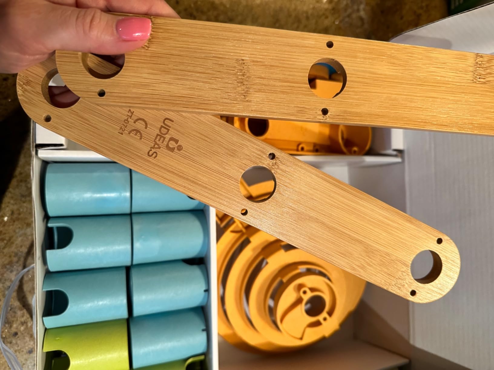 Natural Bamboo Marble Run Toy Set - Musical STEM Building Blocks for Kids - Shatter-Proof Design with Clever Cord-Catch - Eco-Friendly Educational Gift - 98 Pcs customer photo 1
