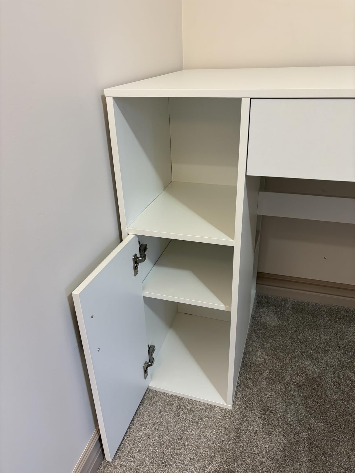Giantex Craft Table with Storage, 53'' Artwork Sewing Table with 14 Cube Storage Shelves, Large Drawer, Cabinet with 2 Shelves, 36'' Counter Height Sewing Workstation White Drafting Writing Desk customer photo 1