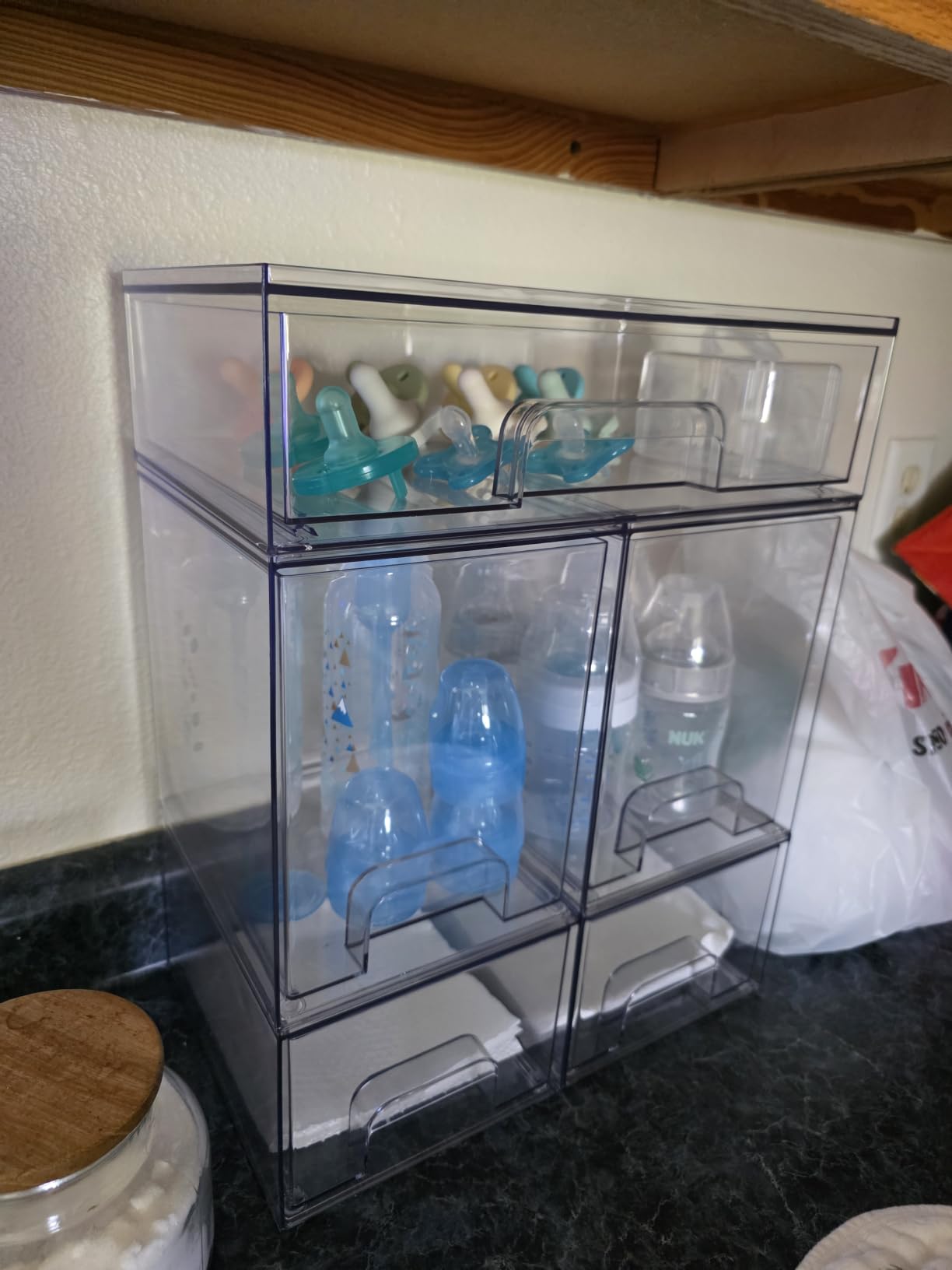Vtopmart Clear Stackable Storage Drawers Set of 5, Plastic Organizer Bins | Multi-purpose Boxes for Baby Bottle Storage, Ideal for Kichen, Vanity, Bathroom, Undersink, Cabinet, Pantry Organization customer photo 1