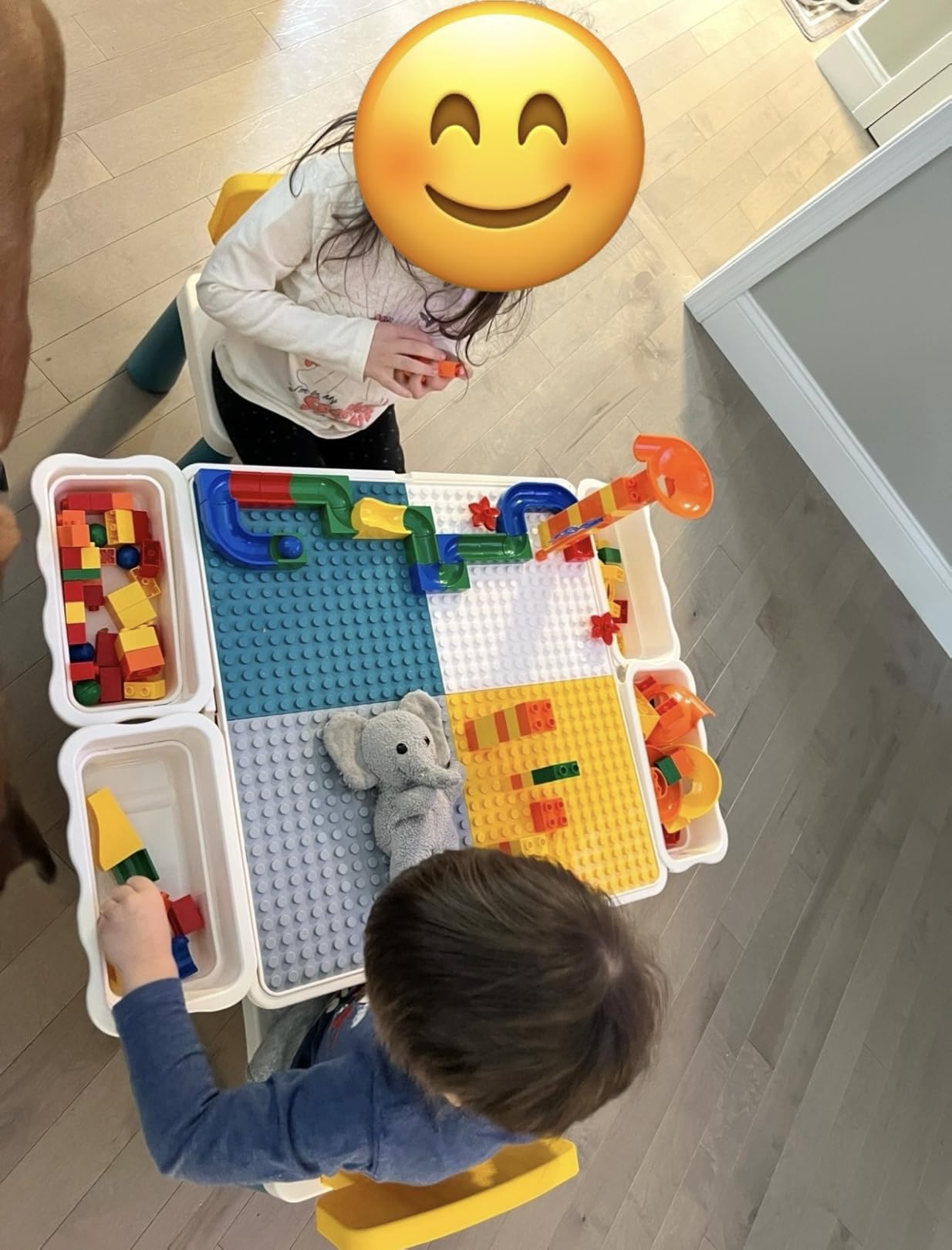 7-in-1 Toddler Activity Table & 4 Chairs STEM Building Set Kids Ages 3-7 | 152PCS Large Marble Maze and Building Blocks with Kids Sensory Sand and Water Table, STEM Learning Toy for Boys and Girls customer photo 1