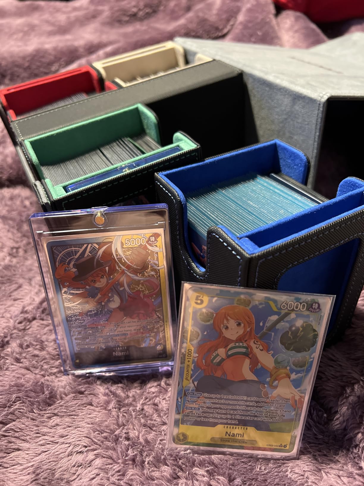 MTG Commander Deck Box, Holds 400+ Double-Sleeved Cards | 5-in-1 Card Deck Box, Patented Design, Magnetic Detachable Card Case with Dice Tray, Fits Magic / TCG Cards (Black Purple) customer photo 2