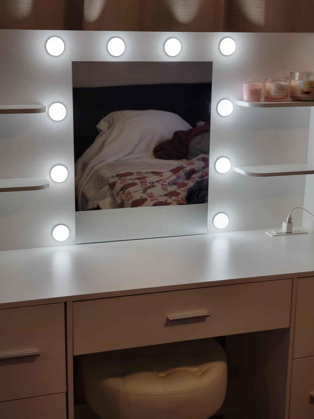 Furmax Vanity Desk with LED Mirror,Power Outlet,7 Drawers Makeup Table customer photo 1