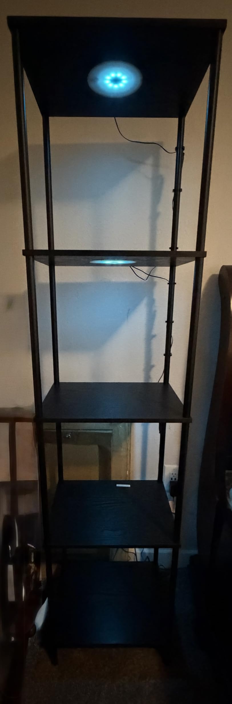 Display Shelf with RGBW Light, Color Changing Curio Cabinet Floor Lamp with Shelves Corner Standing Column Lamp Etagere Organizer Tower Nightstand Bookcase for Living Room Bedroom Office Decor Black customer photo 1