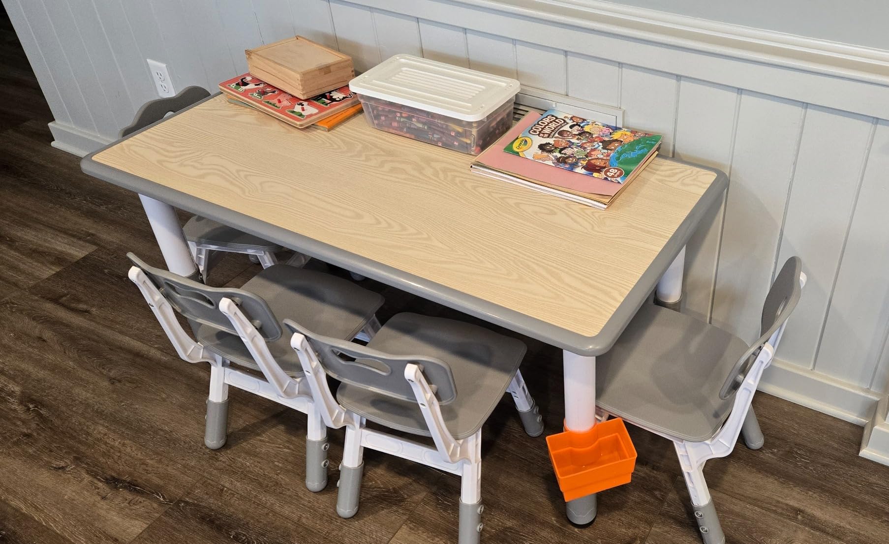 Kids Study Table and 4 Chairs Set, Height Adjustable Table and Chairs for Children and Toddlers, 47.2