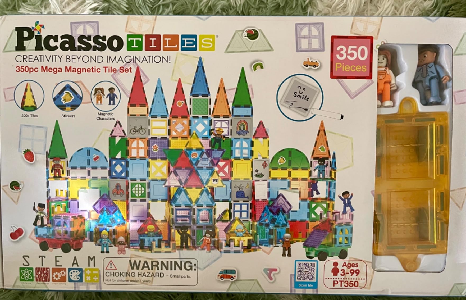 PicassoTiles Mega Magnetic Building Block 350 Piece Set Magnet Tile Construction Blocks with Car Base, Character Figures, Markers, Whiteboard, 110+ Page Ideabook Included for Ages 3 Up STEM Learning customer photo 1
