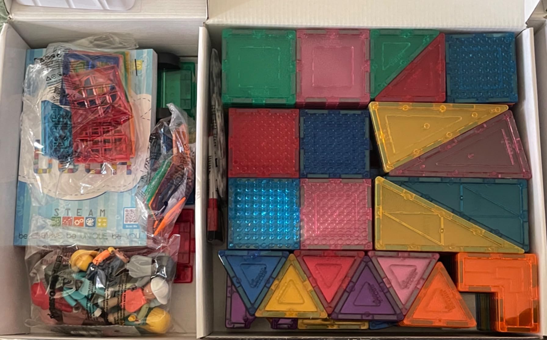 PicassoTiles Mega Magnetic Building Block 350 Piece Set Magnet Tile Construction Blocks with Car Base, Character Figures, Markers, Whiteboard, 110+ Page Ideabook Included for Ages 3 Up STEM Learning customer photo 2