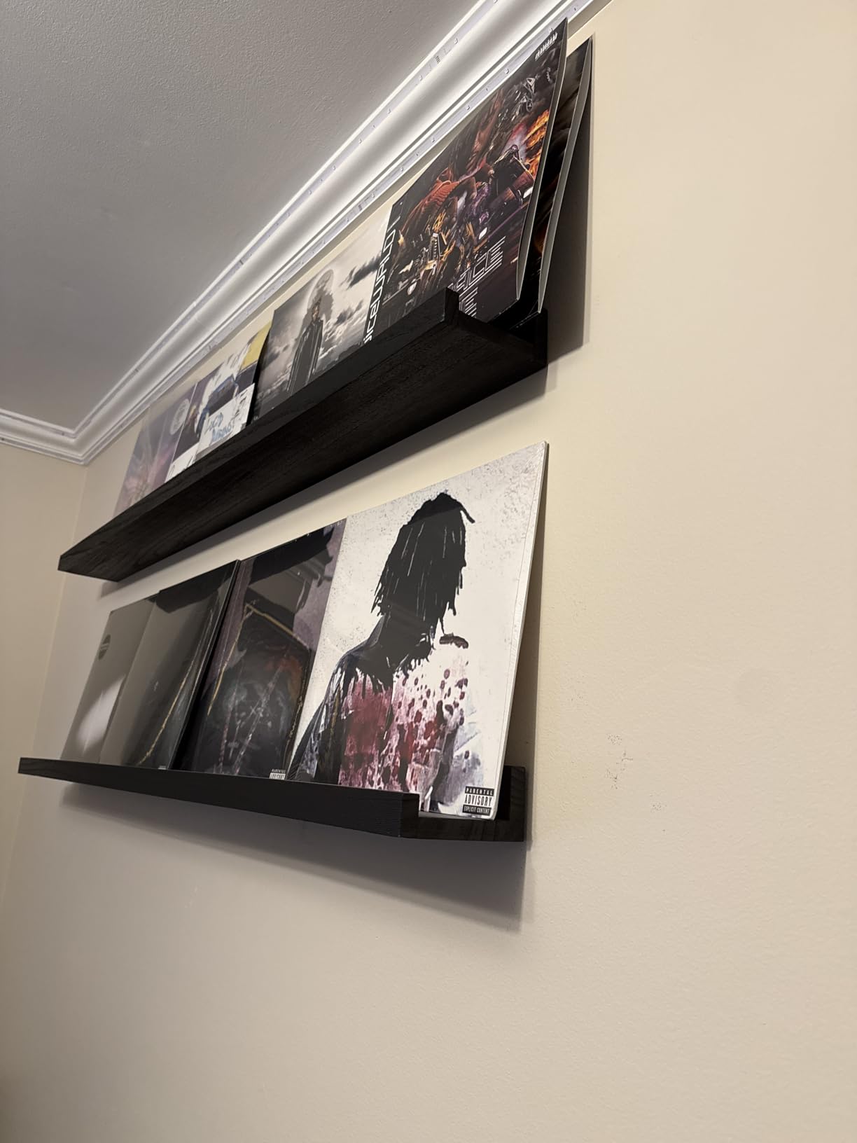 Forbena 48 Inch Black Picture Ledge Shelf Set of 4, Extra Long Floating Shelves for Wall with Lip, Narrow Wall Mounted Shelves for Living Room Bedroom Photo Frames, Art Pictures, Books, Legos customer photo 1