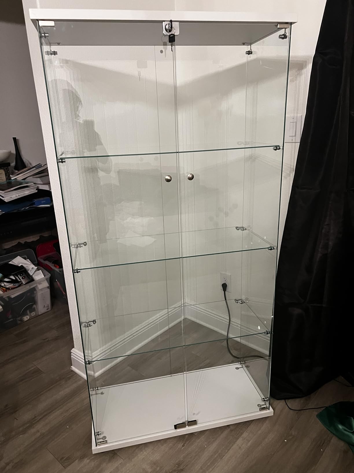 Glass Display Cabinet 4-Shelf 2 Doors with LED Push Light Lockable Glass Display Case with 4mm Tempered Glass Floor-Standing Bookshelf for Bedroom, Living Room, Black customer photo 1