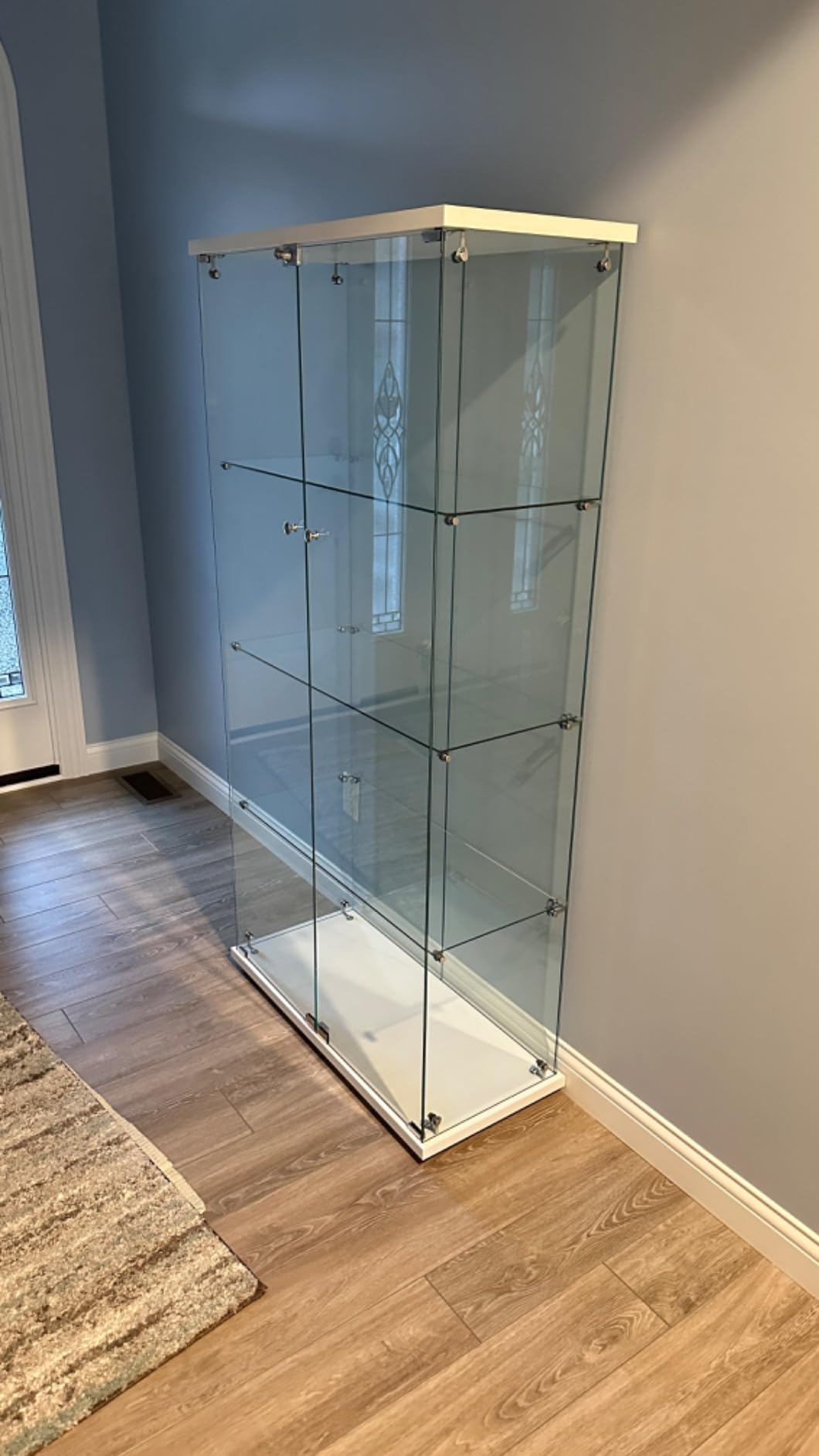 Glass Display Cabinet 4-Shelf 2 Doors with LED Push Light Lockable Glass Display Case with 4mm Tempered Glass Floor-Standing Bookshelf for Bedroom, Living Room, Black customer photo 2