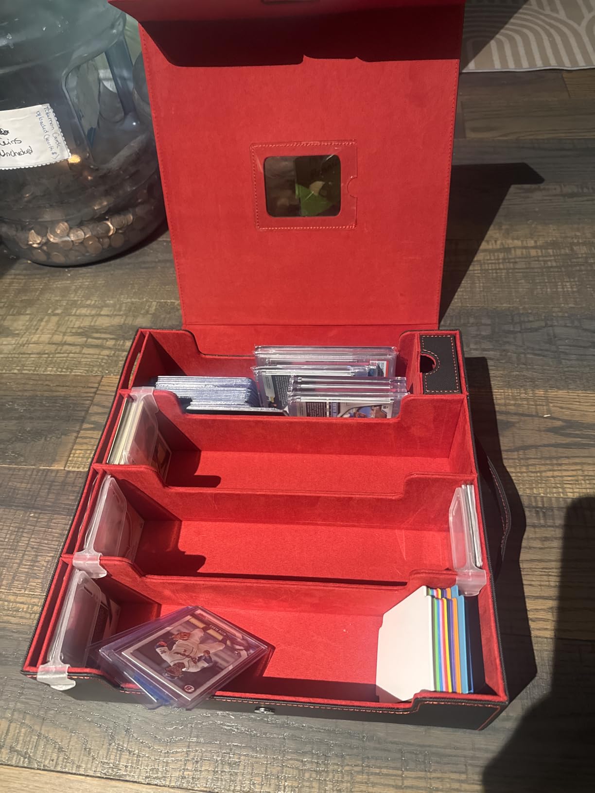 4-Row Trading Card Storage Box, Holds 3200+ Cards [US Patent], Black & Red | Large Capacity, Portable Handle & Display Windows, Compatible with MTG, Commander, Sports Cards customer photo 1