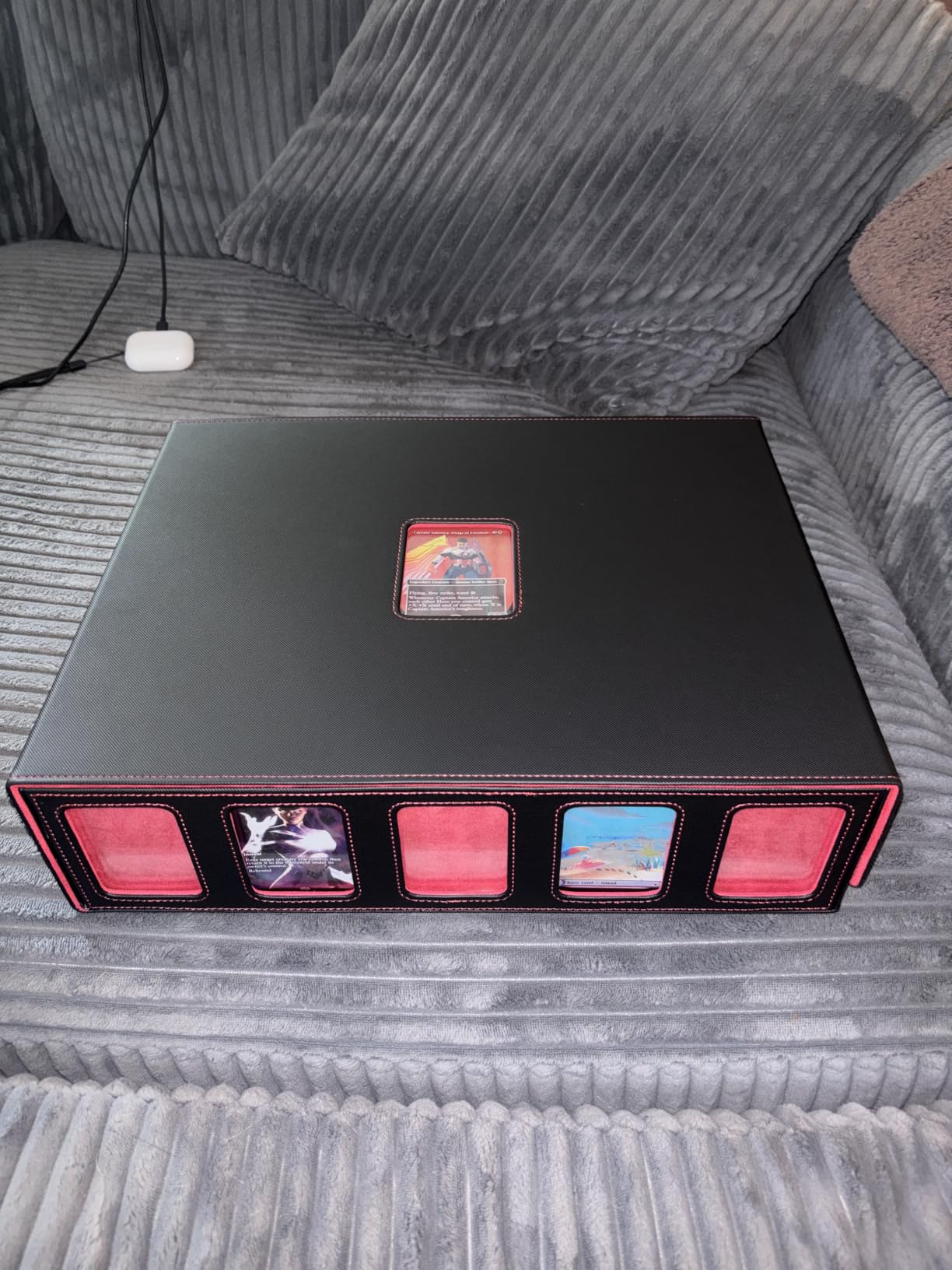 4-Row Trading Card Storage Box, Holds 3200+ Cards [US Patent], Black & Red | Large Capacity, Portable Handle & Display Windows, Compatible with MTG, Commander, Sports Cards customer photo 2
