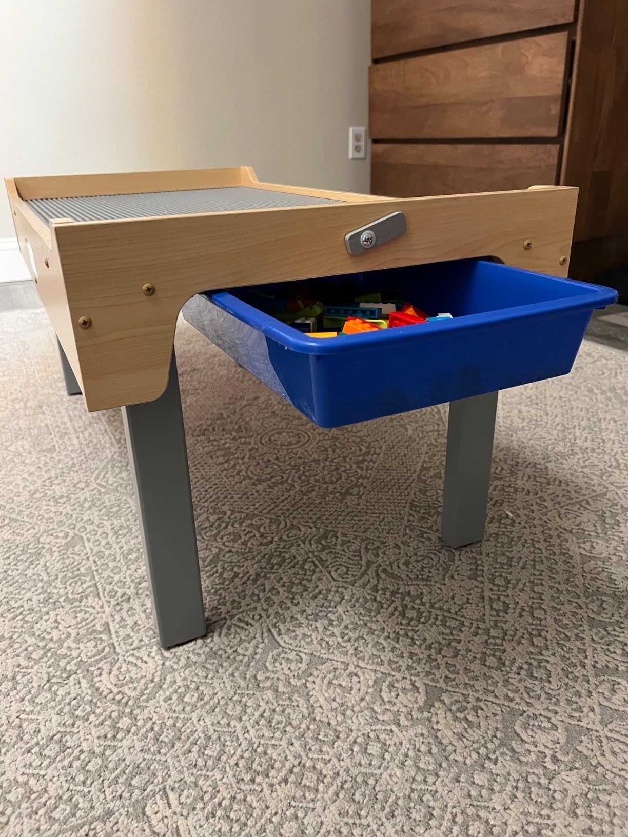 Delta Children Play N Store Building Bricks Play Table with 100+ Play Bricks Included - Large Brick Plate Compatible with LEGO, MegaBlocks & More - Legs Fold for Easy Under Bed Storage, Grey customer photo 1
