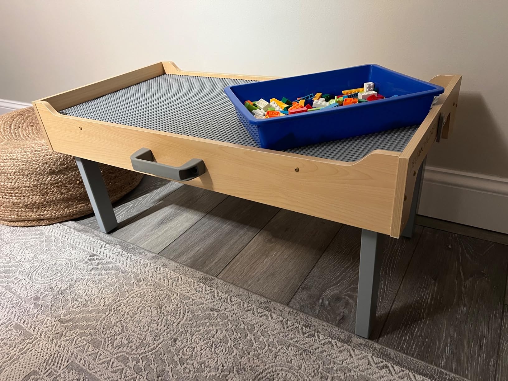 Delta Children Play N Store Building Bricks Play Table with 100+ Play Bricks Included - Large Brick Plate Compatible with LEGO, MegaBlocks & More - Legs Fold for Easy Under Bed Storage, Grey customer photo 2