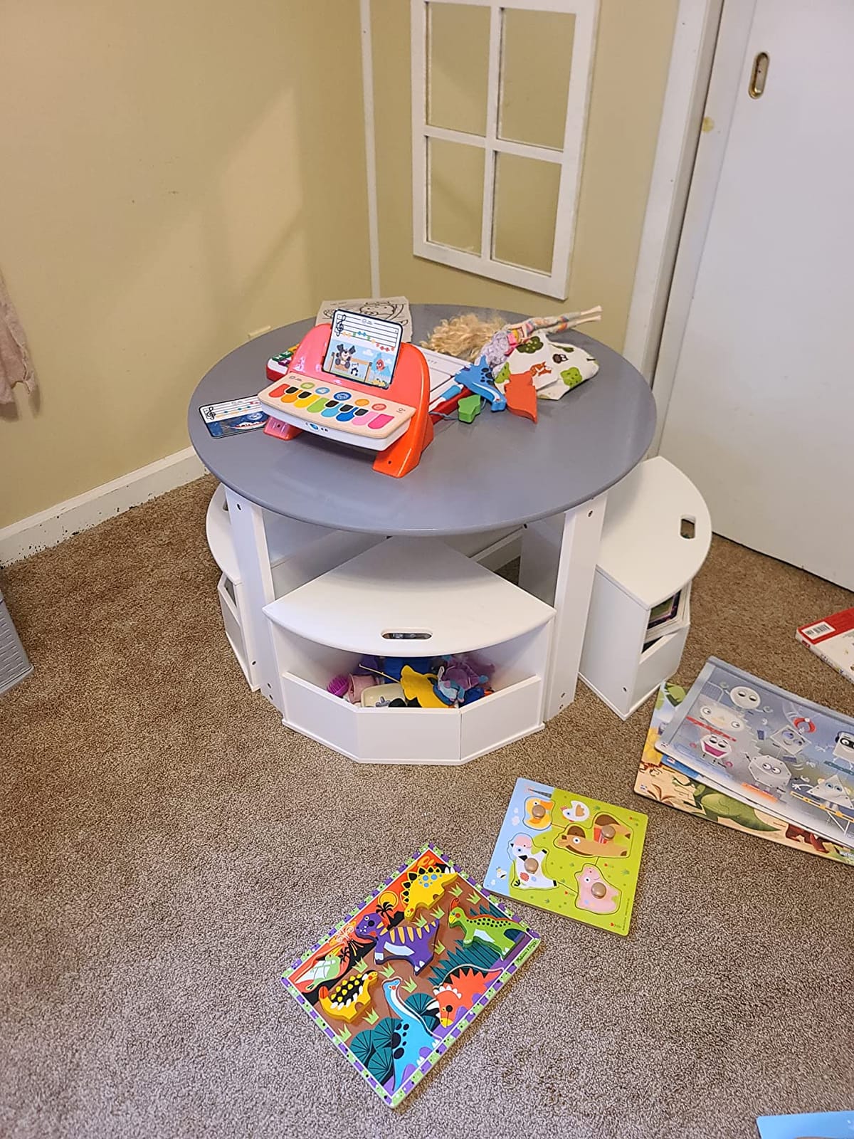Milliard Toddler Table and Chair Set - Round Kids Activity Table With 4 Storage Stools, Nesting Design for Toddlers, Kids Play Table with Storage - Space-Saving Playroom Kids Furniture (Blue) customer photo 2