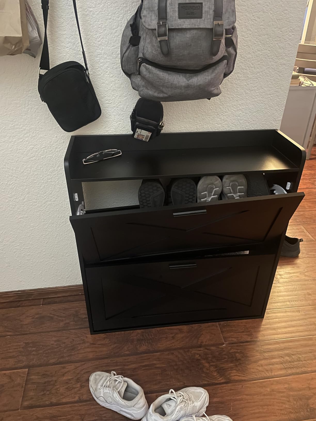 Homleke Farmhouse Shoe Storage Cabinet with Flip Drawers & Barn Door Design customer photo 1