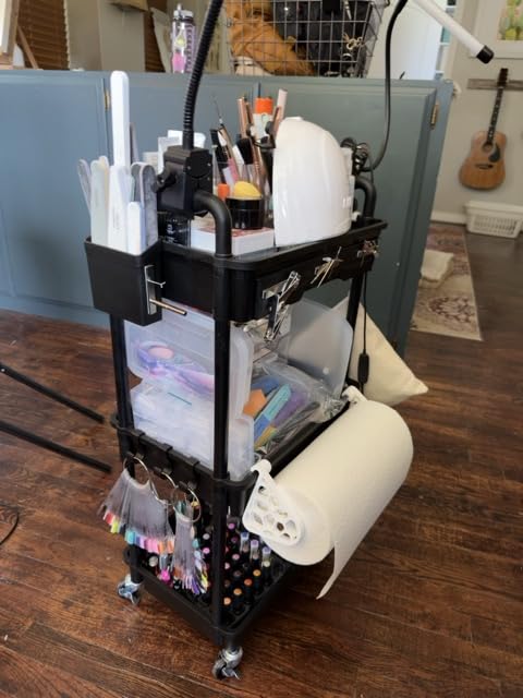 Goovilla 3 Tier Rolling Utility Cart Organizer with Removable Drawer, Stable and Sturdy Black Rolling Storage Carts with 2 Lockable Wheels for Bathroom, Kitchen, Snack, Craft, Makeup, Baby Essentials customer photo 1