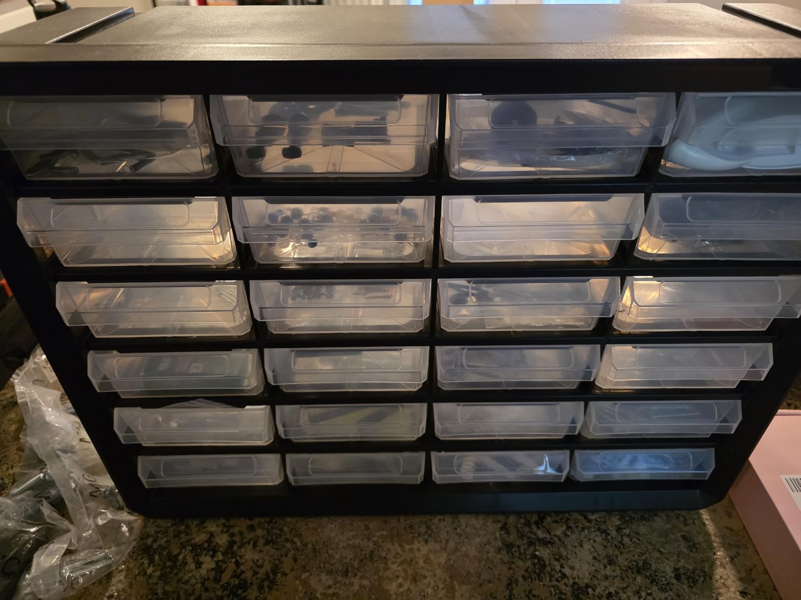 Amazon Basics 24-Drawer Plastic Storage Organizer with Dividers for Office/Craft/Tools, Wall Mountable, Sturdy, 6.3 x 21.3 x 15.8 inch, Black customer photo 2
