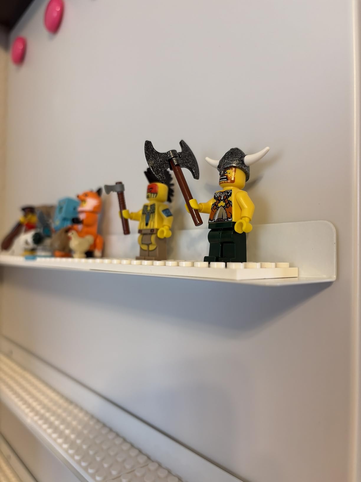 4-Pack Minifigure Display Case, Holds Up to 96 Figures, Mini Action Figure Display Shelf with Brick Building Baseplate, Metal Floating Magnetic Figure Display Cabinet Wall Mount for Lego Minifigure customer photo 2