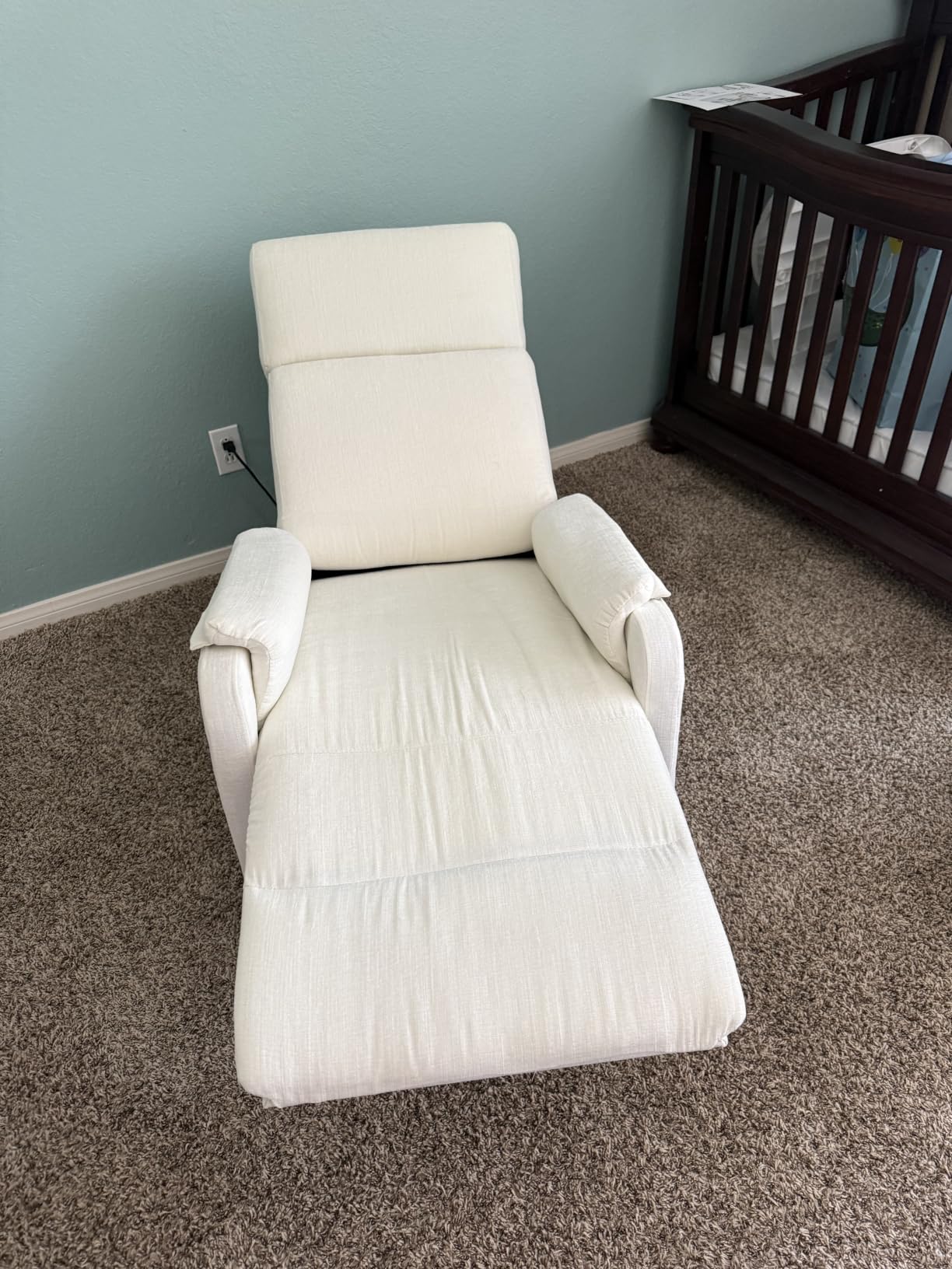 Korser Recliner Chair, Swivel Rocking Recliner Chair for Adults, Glider Rocking Chair, Small Nursery Chair Recliner for Living Room, Reclining Chair with Modern-Designed Armrests, Chenille, Beige customer photo 2