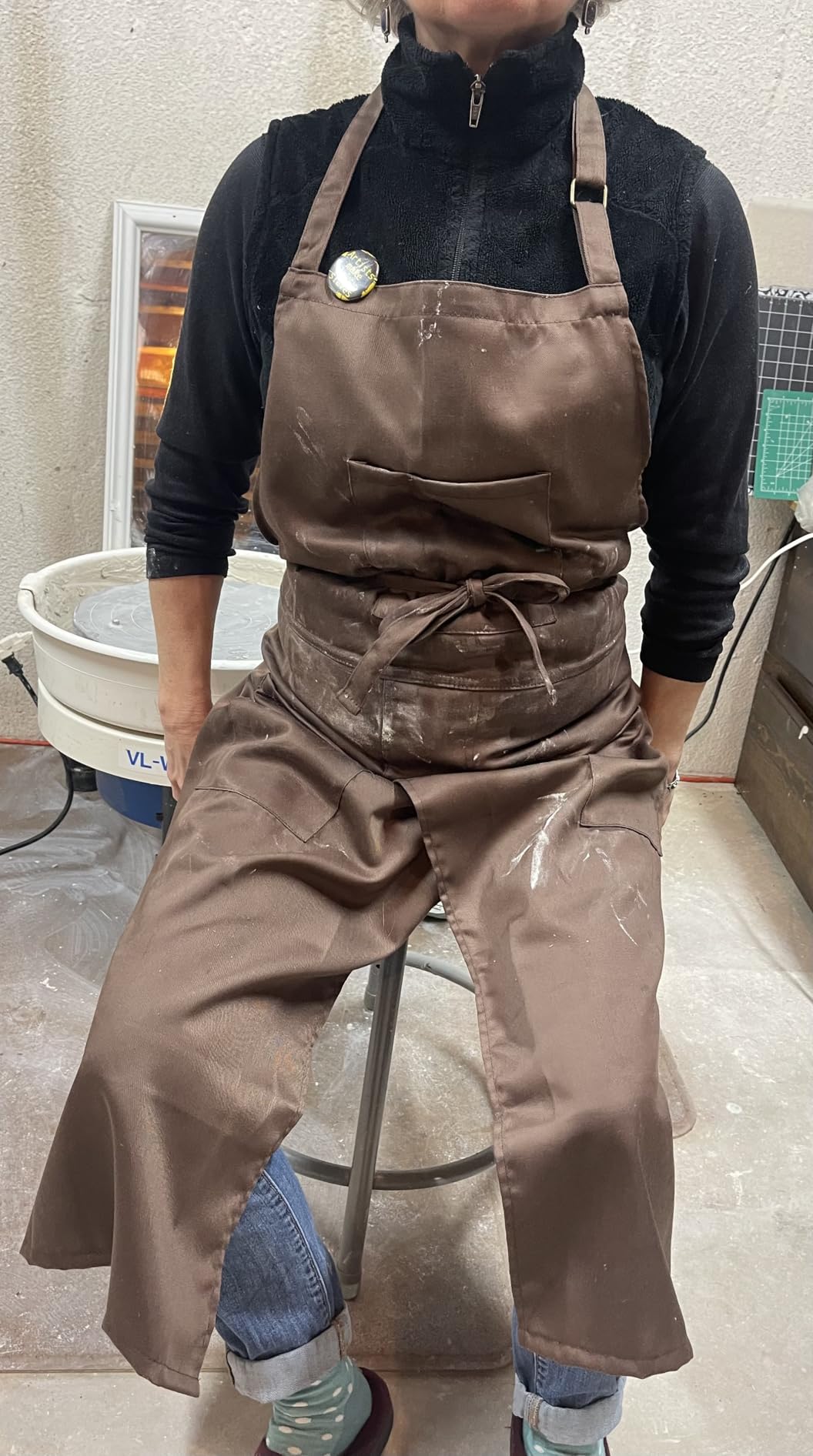 Nanxson Pottery Apron Split Leg with 3 Pockets & Adjustable Buckle | cotton material, Long apron, adjustable waist tie, for Pottery Ceramic Wheel DIY Art Garden customer photo 2