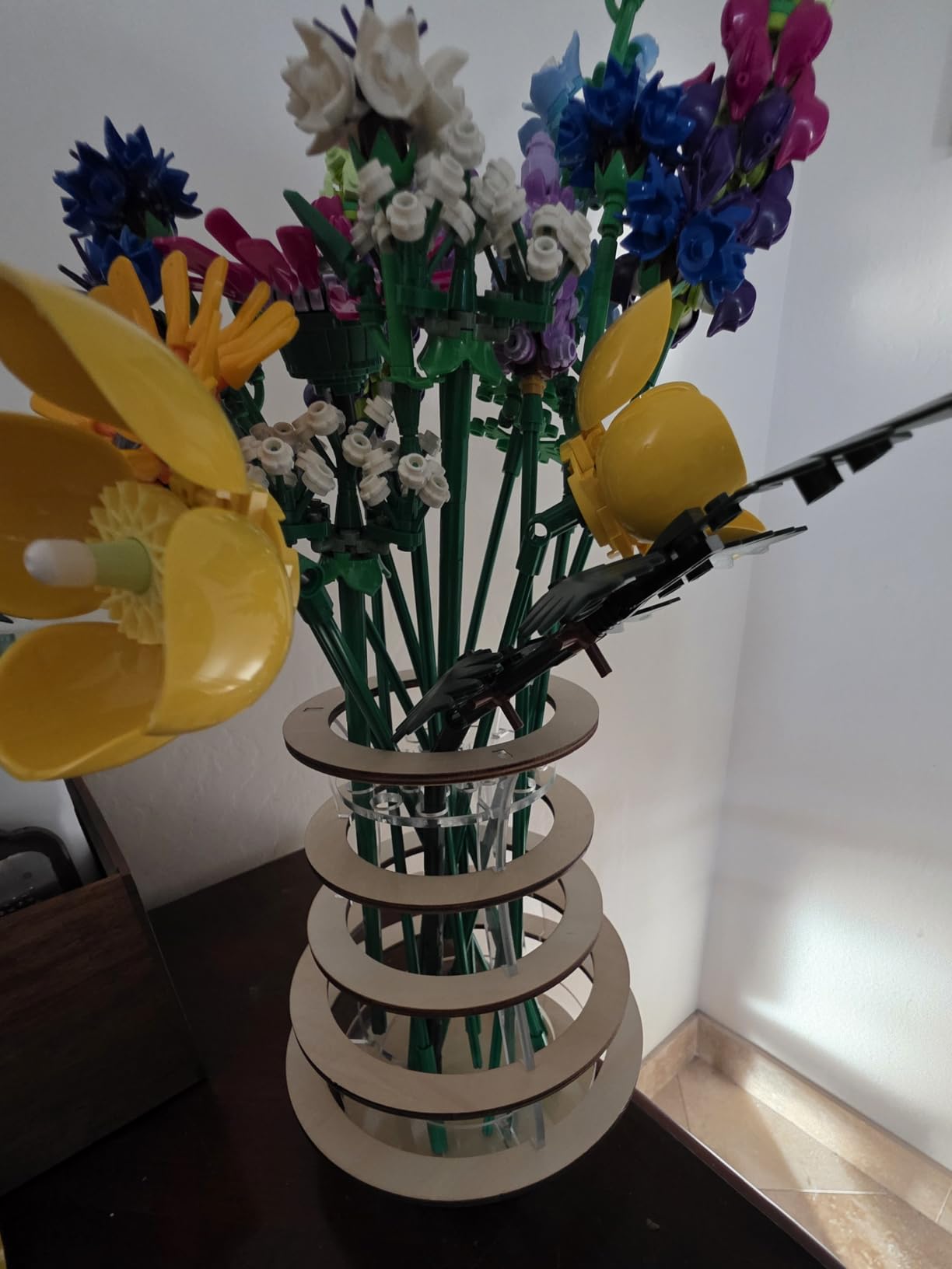Wooden Lego Flower Vase - Slotted Stem Holder for Lego Botanical Sets | Individual Stem Holes, Upright Arrangement, Stable Non-Tip Base, Fits Popular Botanical Bouquets, Gift for Lego Flower Fans customer photo 1