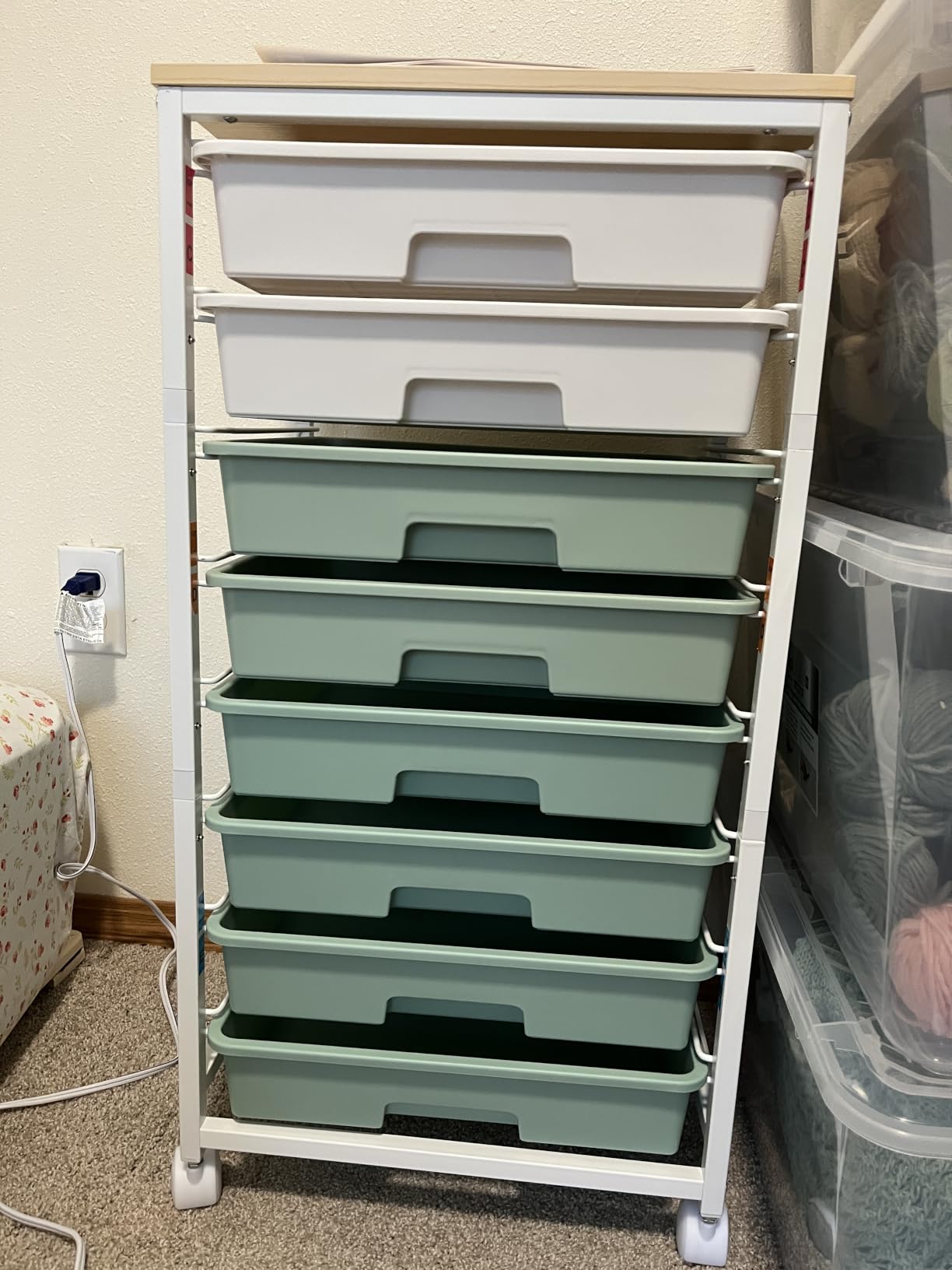 SYKIARIOL Rolling Storage Cart with Drawers, 8 Drawers Utility Cart, White | Rolling Drawer Cart with Wooden Tabletop, Storage Drawer Cart for Living Room, Classroom, Bedroom, Dorm, Office customer photo 1