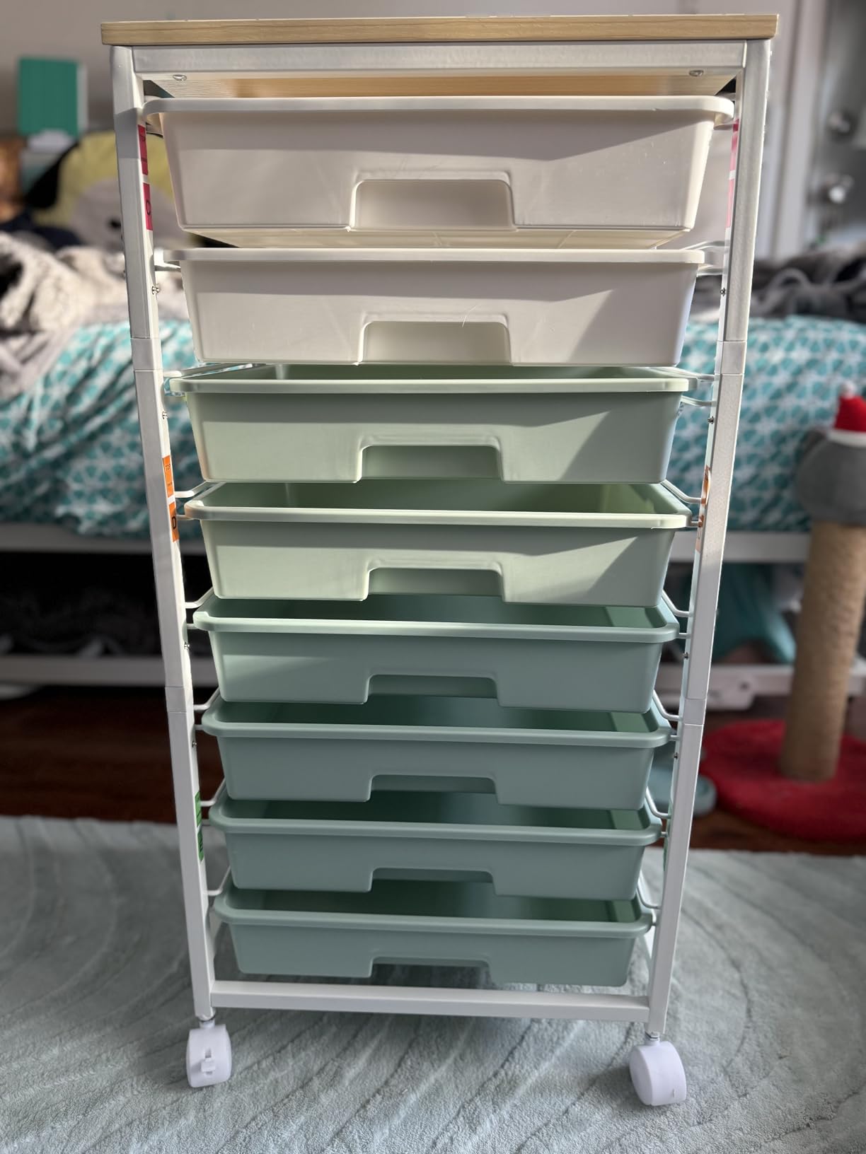 SYKIARIOL Rolling Storage Cart with Drawers, 8 Drawers Utility Cart, White | Rolling Drawer Cart with Wooden Tabletop, Storage Drawer Cart for Living Room, Classroom, Bedroom, Dorm, Office customer photo 2