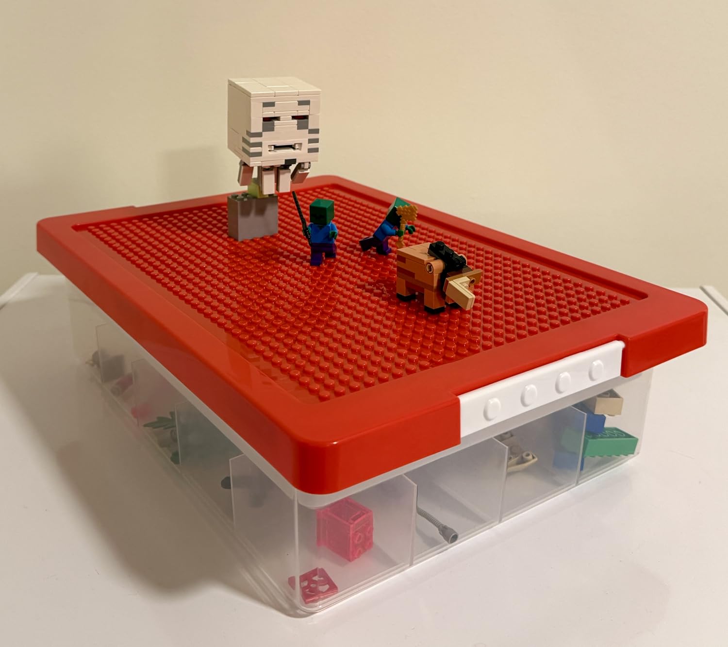 Toys Storage Organizer Box for Lego, Toy Box with Building Plate Lid and Removable Tray, Building Block Storage, Stackable Plastic Organizer Bins (Blue-1Pack) customer photo 1