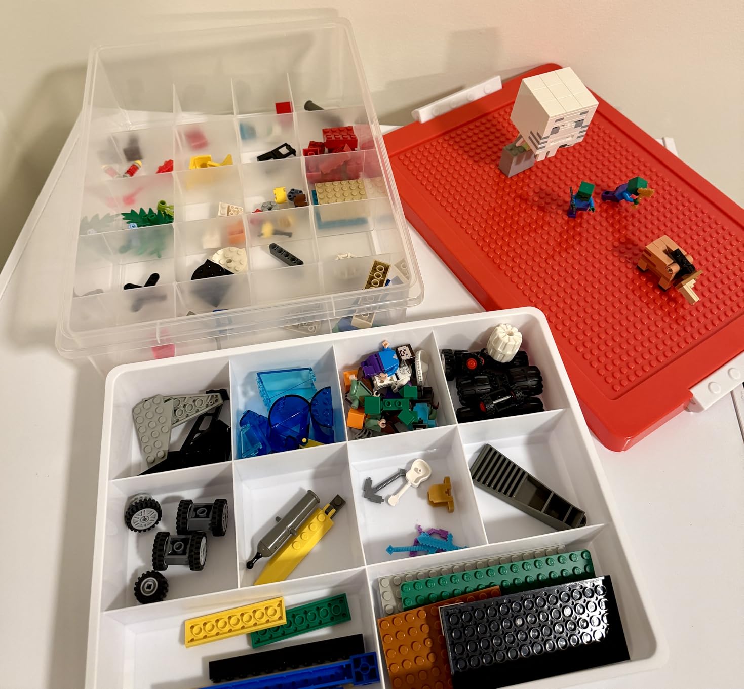 Toys Storage Organizer Box for Lego, Toy Box with Building Plate Lid and Removable Tray, Building Block Storage, Stackable Plastic Organizer Bins (Blue-1Pack) customer photo 2