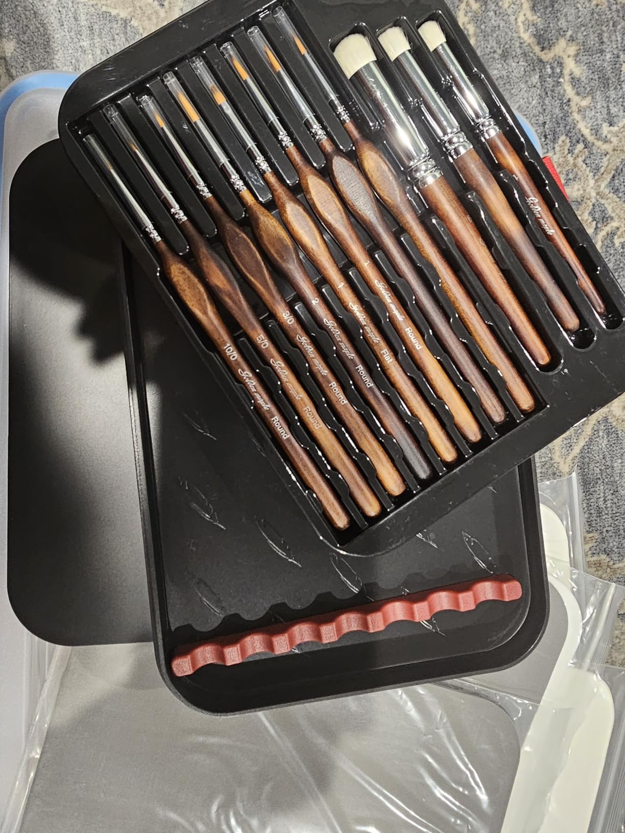 Wet Pallet for Painting Miniatures - Golden Maple 2 in 1 Dry and Wet Palette with Lid, Including 11 Miniature Paint Brushes,100PCS Palette Paper, 4PCS Sponges, Paint Brushes Holders customer photo 1