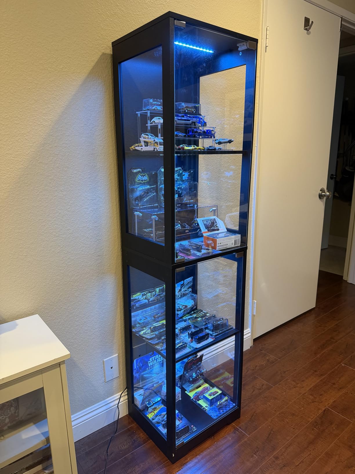 BROTTAR Glass Display Cabinet, Display Case for Collectibles, Black | 4-Tier Curio Cabinets with 3 Color Lights&Human Body Sensor, Storage Cabinet with Glass Door customer photo 1