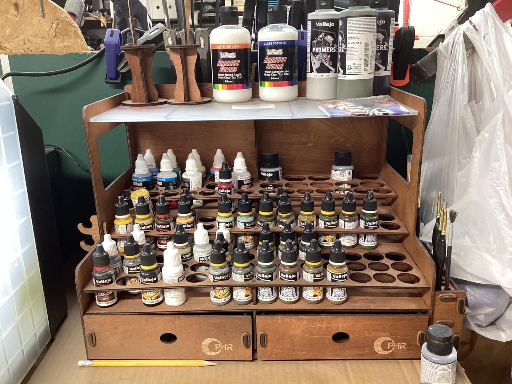 OPHIR Paint Storage, Wooden Paint Organizer with 98 Holes Dia.1.02 Inches, for Miniature Paints Set Storage, Includes Painting Brush Holder with 24 Slots, 1 Drawer, 25 Paintbrush Holes customer photo 2