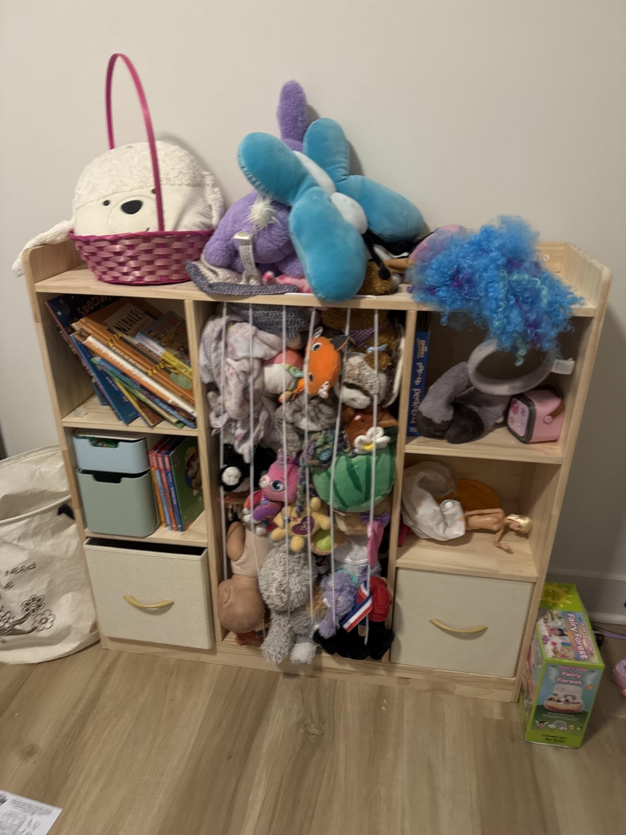 EXPERLAM 4-in-1 Toy Storage Organizer with Stuffed Animal Storage, Solid Pine Kids Bookshelf and Toy Shelf, 6 Cube Shelf with 2 Removable Drawers, Stuffed Animal Zoo for Kids Room, Playroom, Nursery customer photo 1