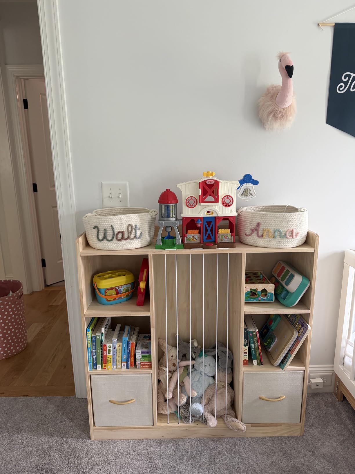 EXPERLAM 4-in-1 Toy Storage Organizer with Stuffed Animal Storage, Solid Pine Kids Bookshelf and Toy Shelf, 6 Cube Shelf with 2 Removable Drawers, Stuffed Animal Zoo for Kids Room, Playroom, Nursery customer photo 2