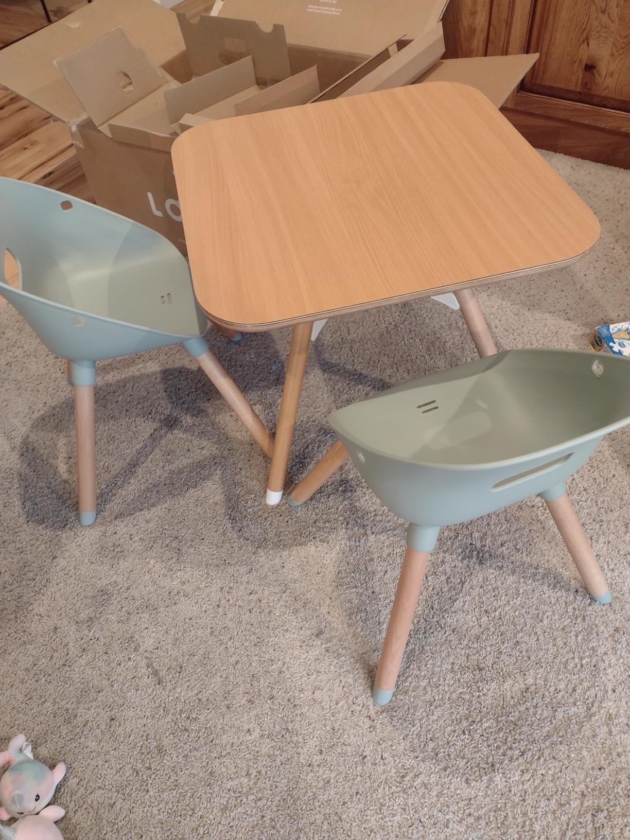 Lalo The Play Kit, Wood Toddler Table and 2 Chairs Set, Easy to Clean | Toddler Montessori Table and Two Chair Set for Playroom, Easy to Clean & Assemble, Eco Non-Toxic Materials, Coconut/Coconut customer photo 1