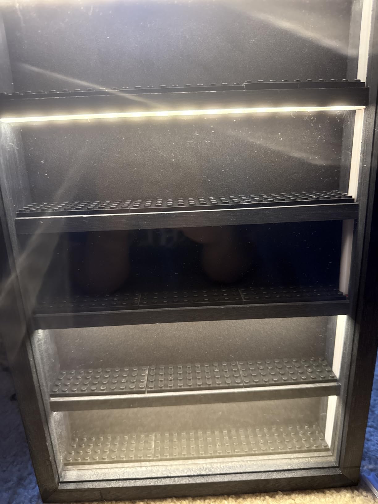 Minifigure Display Case - Black 16 x 11 x 2 inch Showcase Cabinet with LED-Lit Shelves, Mini Figurines Display Case with Built-in Feet, Battery-Powered, Cord-Free Collection Display customer photo 1