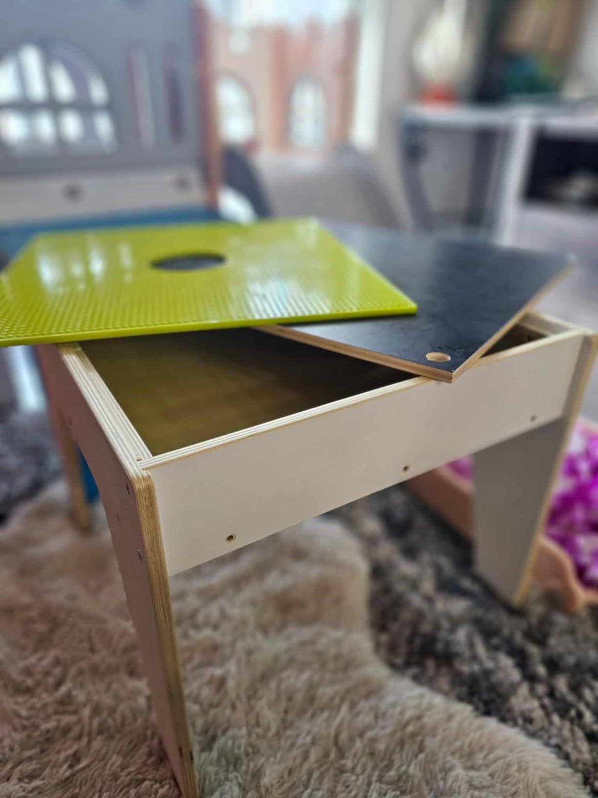 Toddler Activity Table, 4-in-1 Wooden Play Desk for Ages 3-8 | 22in Large Kids Table with Storage, Sensory and Building Block Station, Playroom Furniture customer photo 1